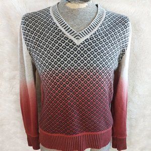 Boss Hugo Boss Men's Grey and Burgundy Diamond Pattern 100% Virgin Wool Sweater